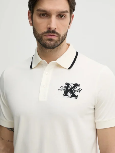 Тениска с яка Karl Lagerfeld с апликация бежово