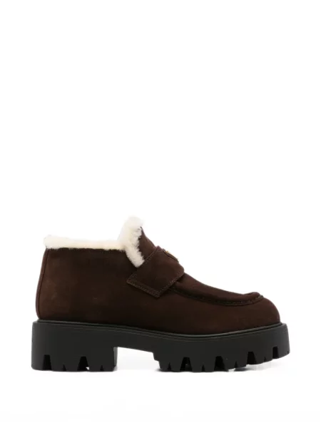 Cizme scurte Prada din piele de oaie maro