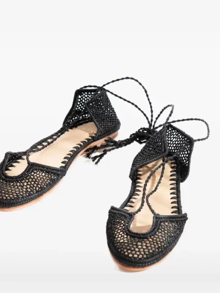 Balerini Slo_hand_made cu șireturi din dantelă negru
