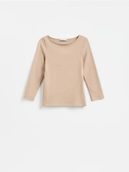 Reserved Tricou cu mânecă lungă din amestec de bej