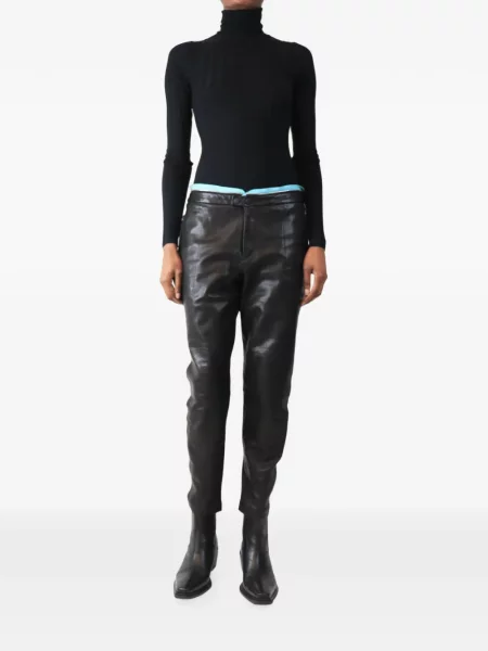 Pantaloni Rag & Bone din piele cu dungi negru