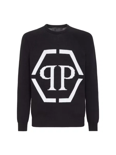 Sweter Philipp Plein z okrągłym dekoltem czarny