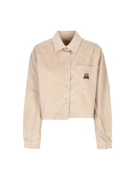 Welurowa kurtka Obey z kapturem beżowa