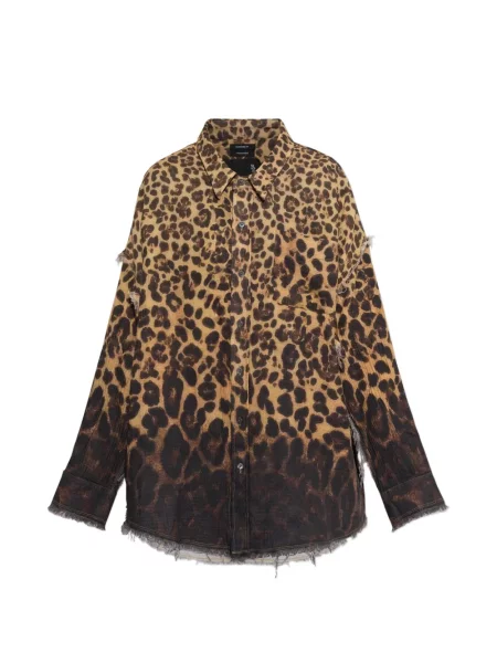 Cămașă R13 cu imagine cu model leopard maro