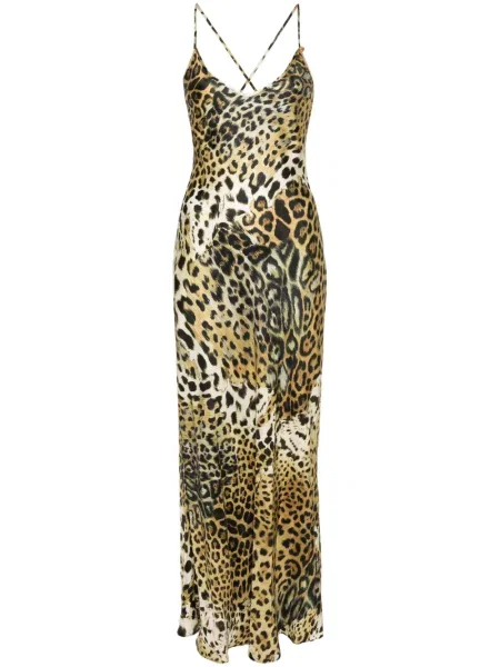 Rochie Roberto Cavalli de mătase cu imagine cu model leopard maro