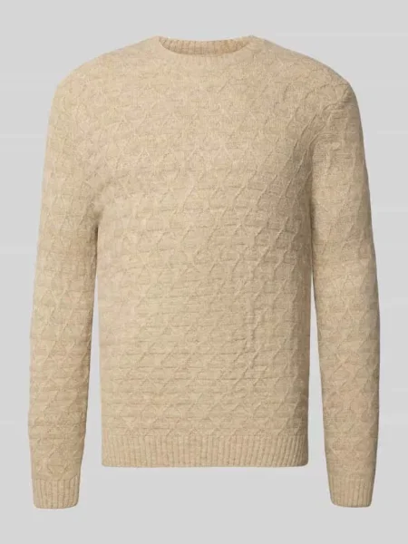 Sweter z dzianiny o kroju regular fit z dodatkiem wełny model ‘BLASIMON’ Jack & Jones Premium beżowy