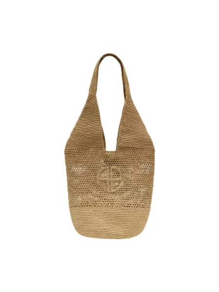 Torba plażowa Anine Bing z logo skórzana beżowa