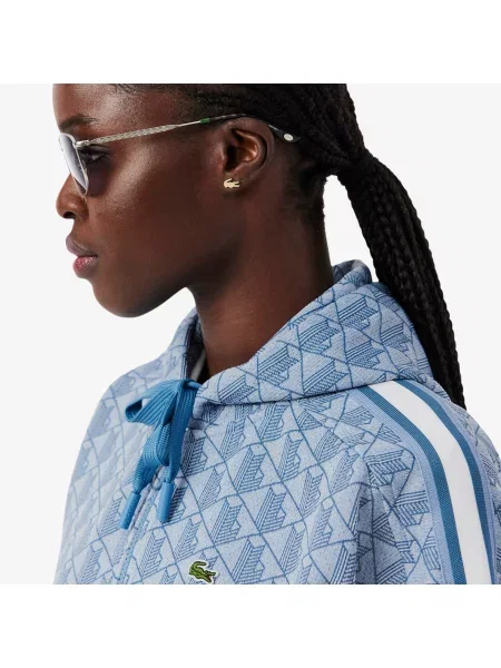 Lacoste Żakardowa Bluza Z Kapturem Z Monogramem niebieska