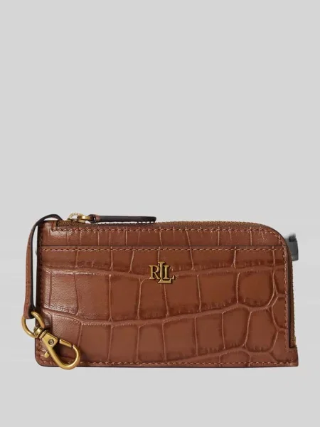 Etui na karty z naturalnej skóry bydlęcej Lauren Ralph Lauren brązowy