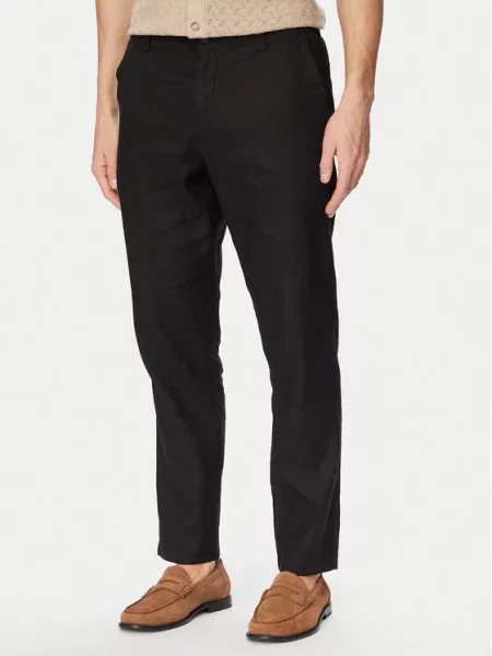 Boss Spodnie Z Lnu Sanderson Regular Fit schwarz czarne