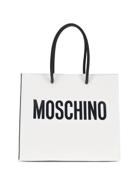Geantă shopper Moschino din piele cu imagine alb