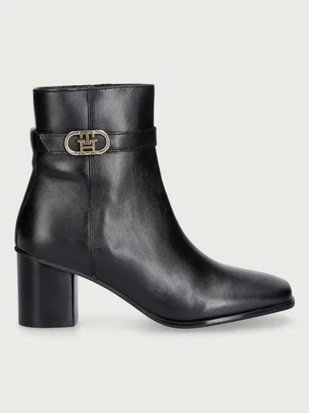 Botine Tommy Hilfiger Th Strap Leather Block Heel Boot negru
