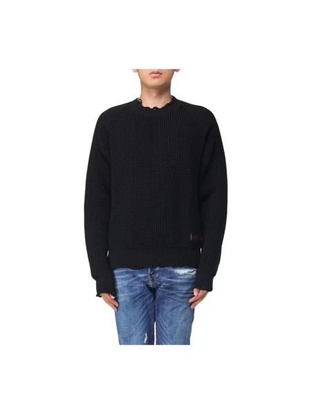Swetry Mężczyzna L Dzianinowy sweter z efektem zniszczenia Dsquared2 czarny
