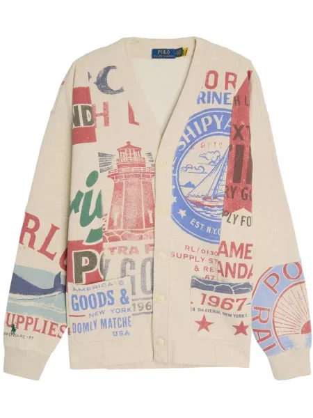 Krótka czapka z daszkiem Polo Ralph Lauren z twillu z nadrukiem brązowa