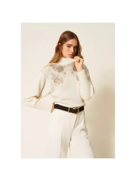 Sweter Twinset z nadrukiem biały