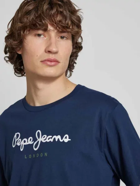 Koszulka Pepe Jeans z nadrukiem z krótkim rękawem niebieska