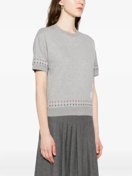 Tricou Thom Browne cu broderie gri