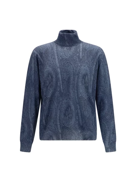 Sweter z golfem Etro z kaszmiru z wzorem paisley do golfa niebieski