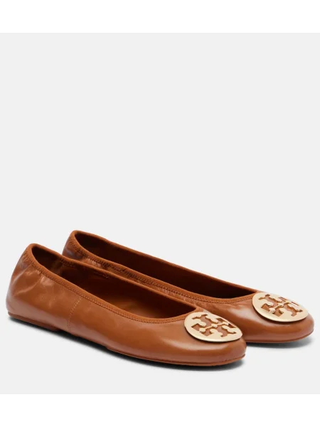 Usnjene balerinke Tory Burch rjava