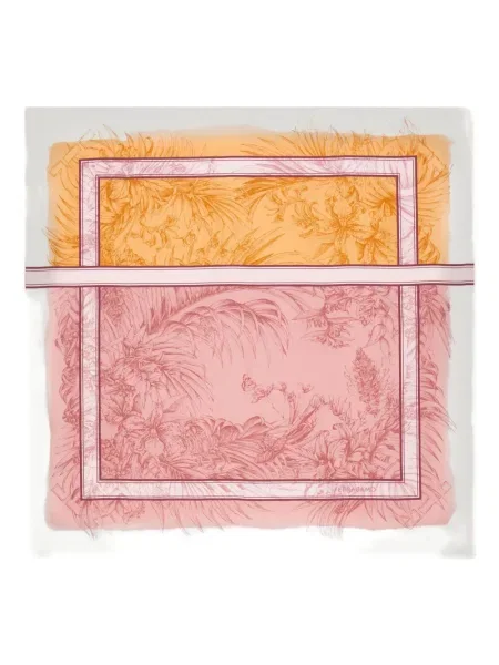 Svileni šal Ferragamo s cvjetnim printom s printom ružičasta