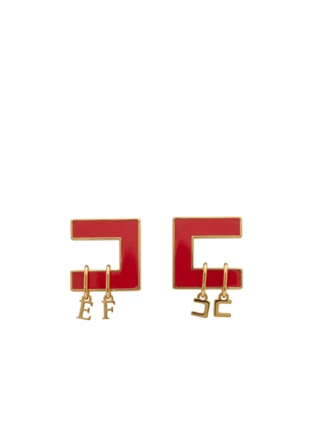 Lniane kolczyki Elisabetta Franchi z logo czerwone