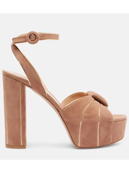 Sandale Gianvito Rossi din piele de căprioară cu platformă bej