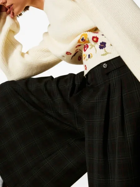 Pantaloni Twinset în carouri verde