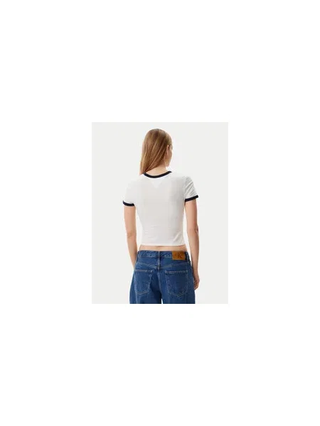 Tommy Jeans Póló Script Ringer Ekru Slim Fit