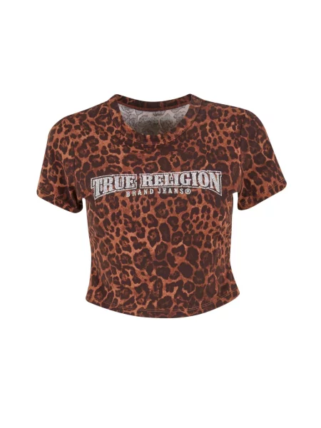 True Religion Tričko tmavě hnědá / stříbrně / oranžová šedá