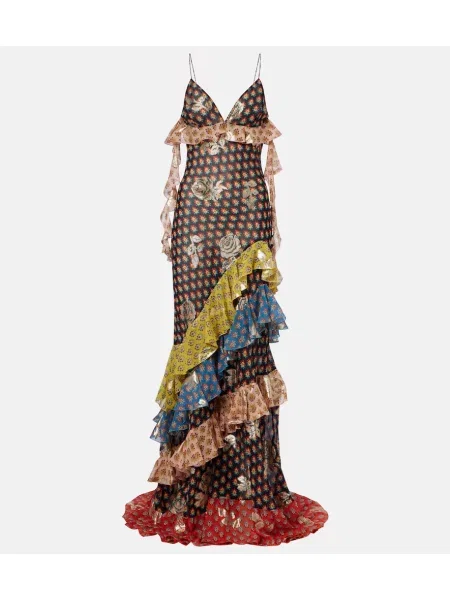 Rochie maxi Etro de mătase cu model floral în straturi