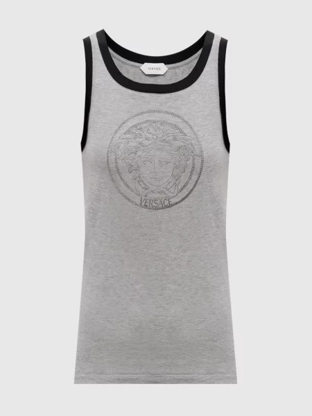 Меланжевая майка Versace с принтом серая