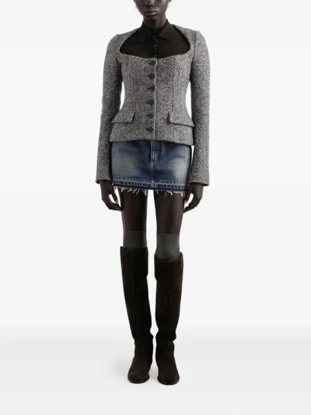 Geacă Dolce & Gabbana cu model herringbone gri
