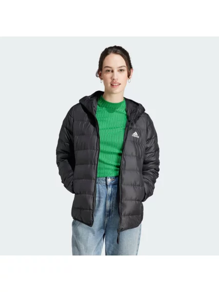 Péřová bunda Adidas s kapucí černá