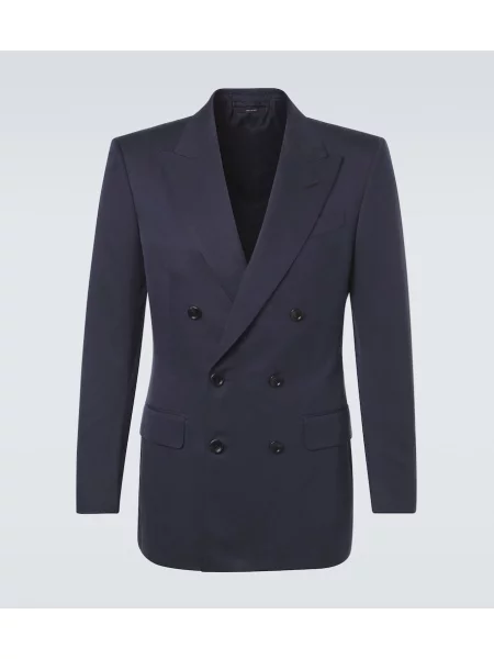 Sacou Tom Ford de mătase cu două rânduri de nasturi albastru