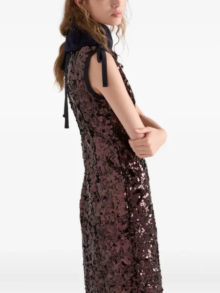 Rochie midi Prada cu paiete fără mâneci până la genunchi maro