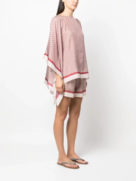 Poncho Brunello Cucinelli de mătase roșu