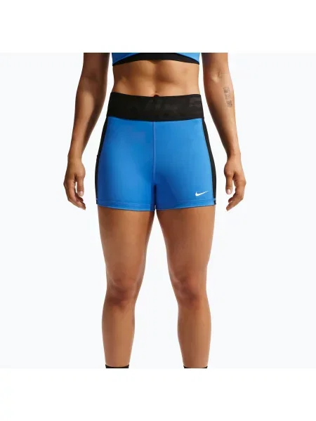Pantaloni scurți de antrenament pentru femei Nike Pro Sculpt Dri-Fit High-Waisted Biker 5" light photo blue/black/white alb