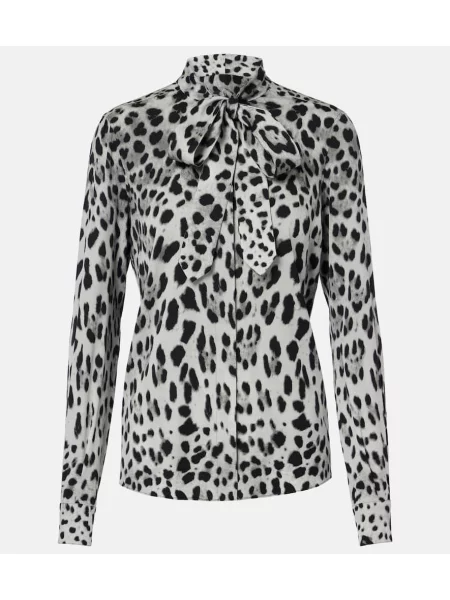 Svilena srajca Dolce&gabbana s potiskom z leopardjim vzorcem siva