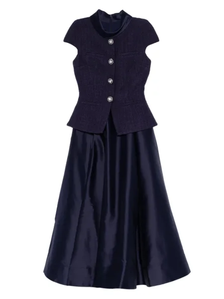 Bukiecik sukienka midi Self-portrait do kolan garniturowa niebieska