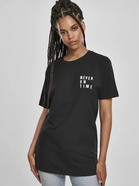 Merchcode Tricou Never On Time / alb negru