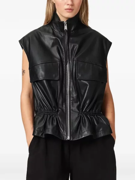 Vestă Allsaints din piele negru