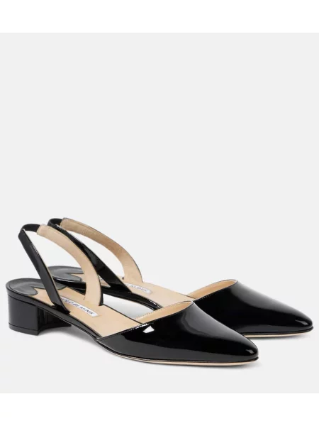Pantofi cu toc Manolo Blahnik din piele de lac slingback negru