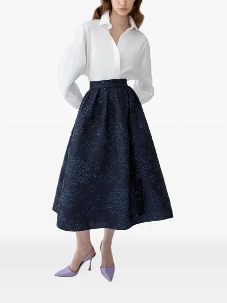 Fustă midi Carolina Herrera cu model floral din jacard albastru