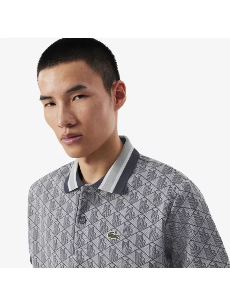 Lacoste Koszulka Polo Z Żakardowym Monogramem I Classic Fit szary