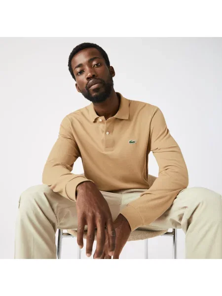Lacoste Polo Klasyczny Krój Długi Rękaw beżowe