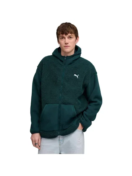 Bluza z kapturem Puma Ess Elevated Relaxed Winterized Full zip zielona