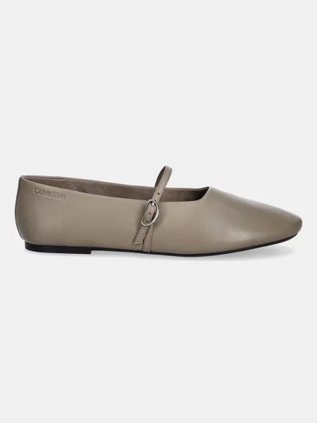 Calvin Klein Usnjene balerinke OBLIQUE BALLERINA MJ LTH HDW bež
