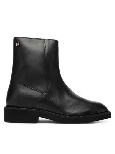Botine Tommy Hilfiger Th Square Toe Leather Bootie negru