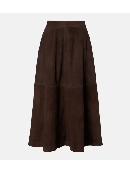 Fustă midi Róhe din piele de căprioară până la genunchi maro