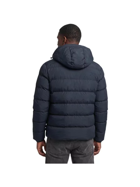 Geacă cu puf Superdry cu glugă albastru